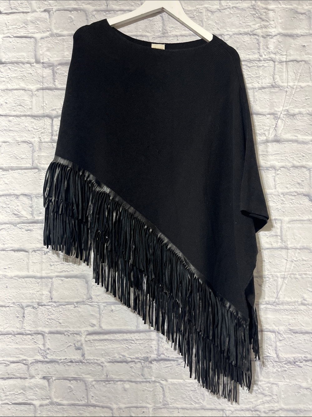 Chico's Black Fringe Poncho Cape